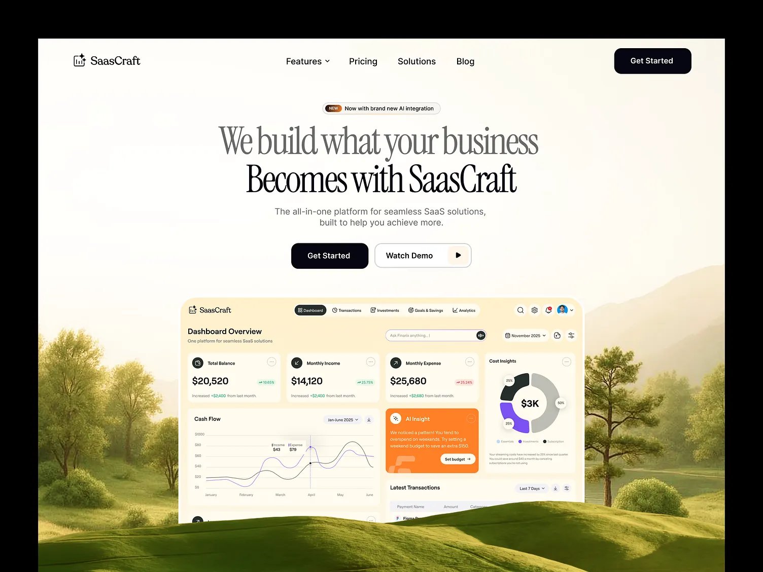 Personal finance SaaS dashboard